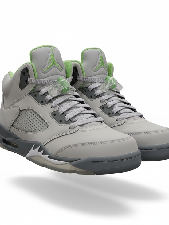 Jordan Other - Big Kids Jordan Retro High-Top Sneakers in Light Gray and Green Accents